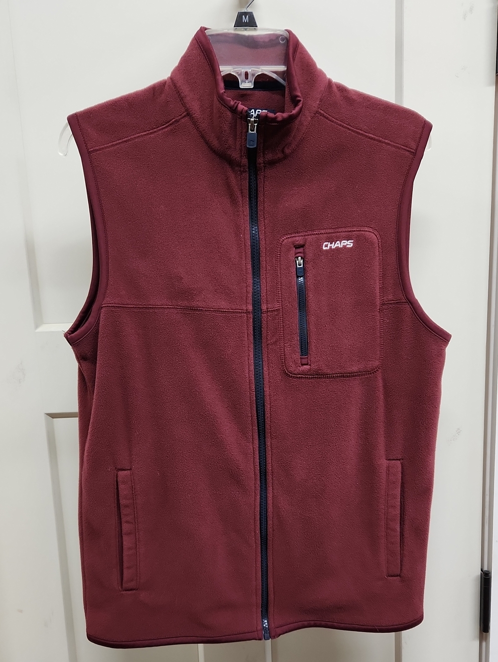 Chaps Men's Wine Fleece Vest with Zippered Chest Pocket
